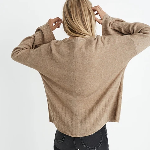 NWOT Madewell camel drop shoulder oversized boxy wide sleeve ribbed knit cuffs - Picture 2 of 14